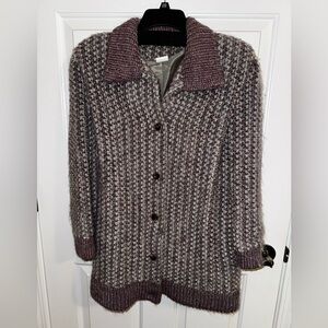 Mark Up Mohair Wool Vintage Purple Gray LIned Tweed Knit Coat Pockets Medium